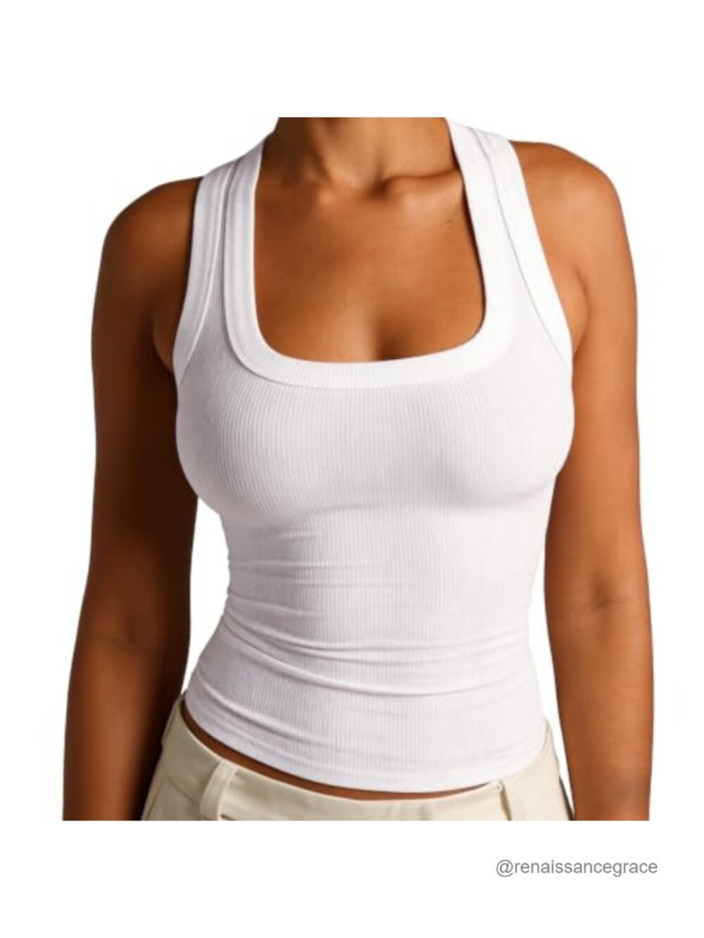 Ribbed Slim Square Neck Racerback Tank Top Sleeveless Summer Business Casual